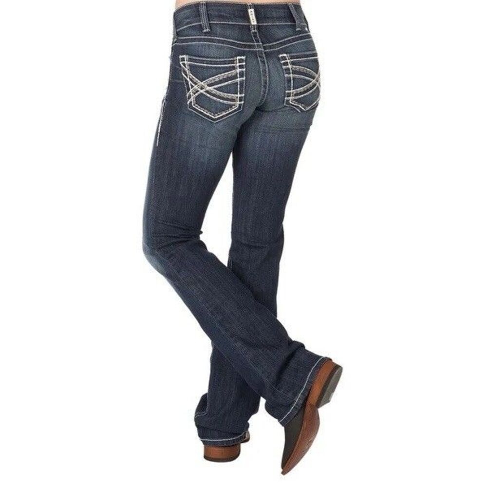 Ariat Women's Blue Dark Wash Denim Bootcut Jeans Cowgirl R.E.A.L. Size 25R